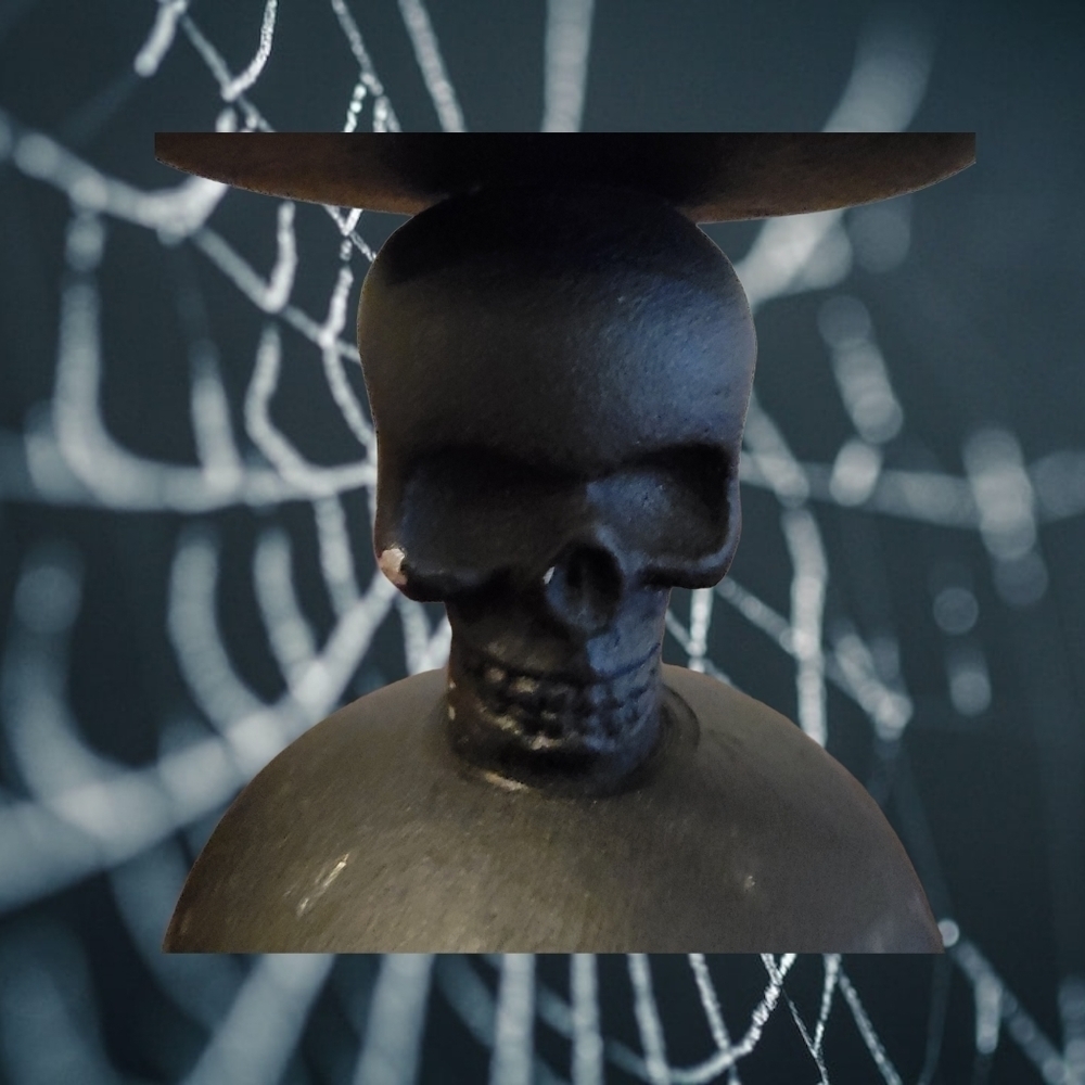 NWT STUDIO 3B - Skull Halloween Small Pillar Candle Holder Pedestal in Black New